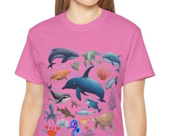 Camiseta de animales marinos, Bio marina, Ballena de animales oceánicos, Camisa de naturaleza retroocean, Vida marina, Orca, Camiseta para adultos Nostalgia, Animal marino de color agua