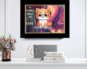 Arte de pared especial de gato maullido, arte especial de dormitorio de niña, decoración de habitación de niños de arte divertido, regalo elegante para un amigo, arte de gato atractivo de aniversario
