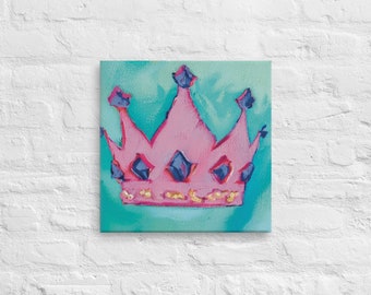 Princess Crown Oil Painting Canvas Print Birthday Anniversary Wedding Wall Art
