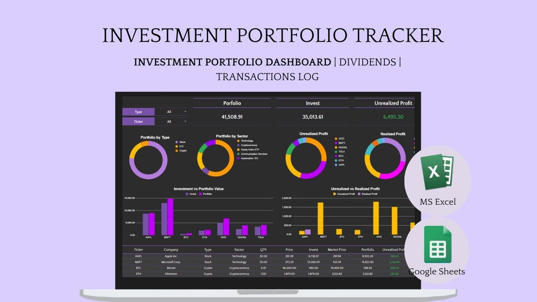 Investment Portfolio Tracker Spreadsheet Excel | Stock Portfolio ...