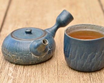 Blaues Chattered Kyusu-Set