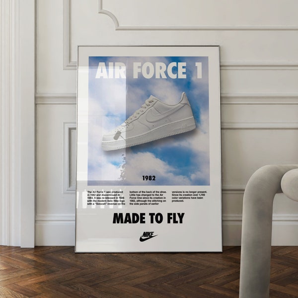 Air Force 1 Nike Inspired Poster Print,DIGITAL DOWNLOAD, Air Force One Print, Vintage Nike Sneakers, Nike Trainers, HypeBeast Wall Art