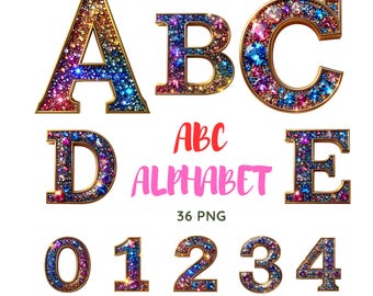 Glitter Alphabet and Numbers: Gold Sparkle PNG Clipart (Digital Download)