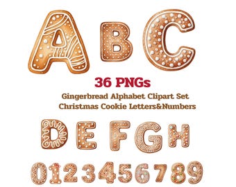 Gingerbread Alphabet Clipart • Christmas Cookie Letters & Numbers • 36 PNGs • Holiday Cookie Font • Cute Xmas Alphabet Set, Alphabet PNG..