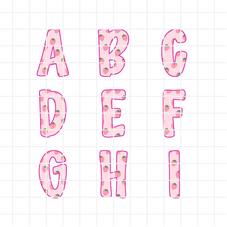 Pink Letter Set Strawberry Alphabet PNG Bundle Pink Letter Set Sublimation Font Clipart ...