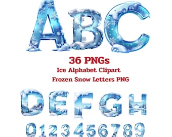 Ice Alphabet Clipart • Frozen Snow Letters PNG • Winter Icy Font Set • Snowflake Letter Graphics. Alphabet PNG.