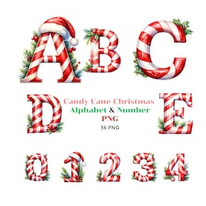 Candy Cane Christmas Alphabet: Red Stripe PNG Clipart (Digital Download)