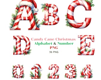 Candy Cane Christmas Alphabet: Red Stripe PNG Clipart (Digital Download)