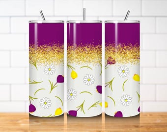 Pink Rose Tumbler Wrap PNG 20oz Skinny Straight Gold Glitter Butterfly Floral Sublimation Tumbler Design Download