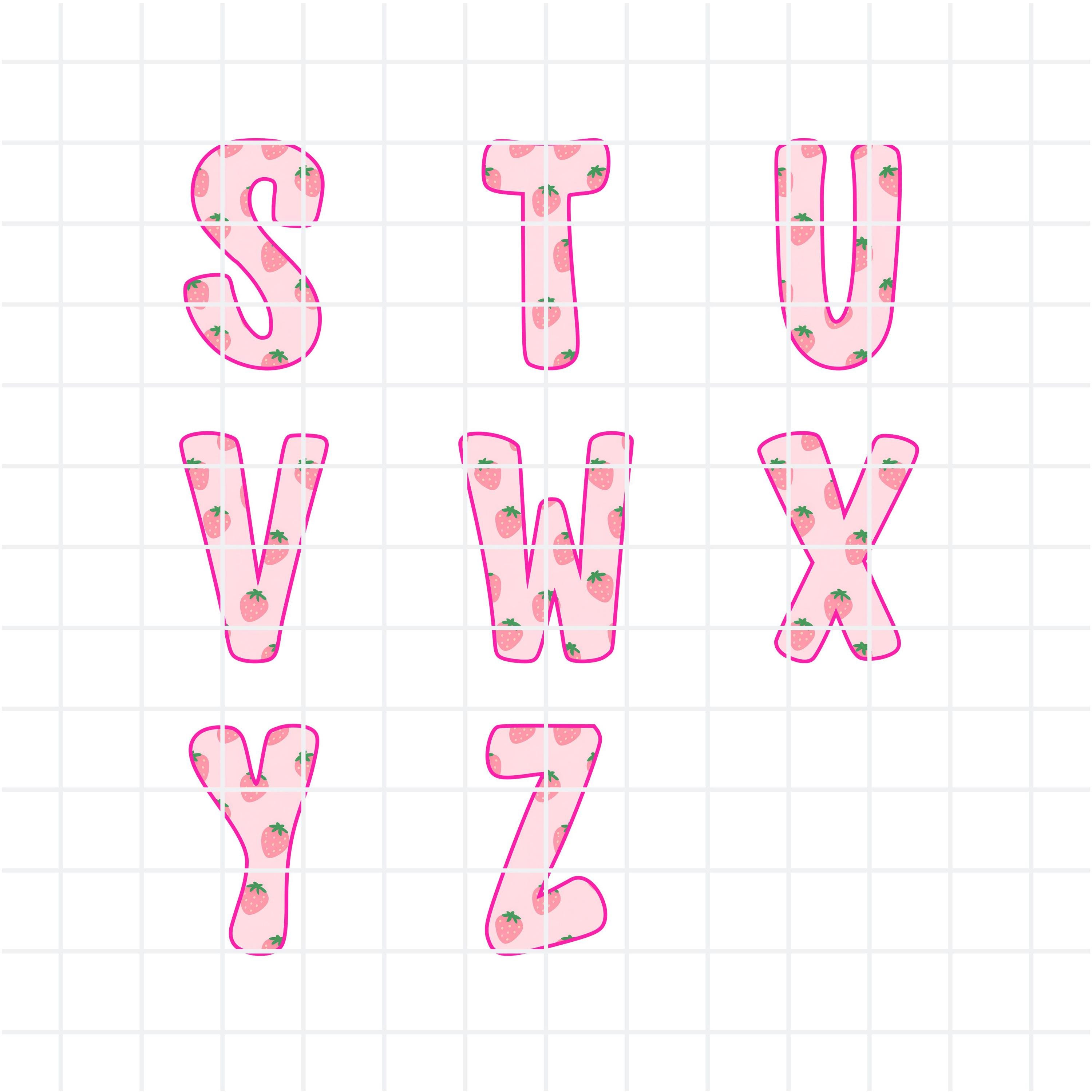 Pink Letter Set Strawberry Alphabet PNG Bundle Pink Letter Set Sublimation Font Clipart ...