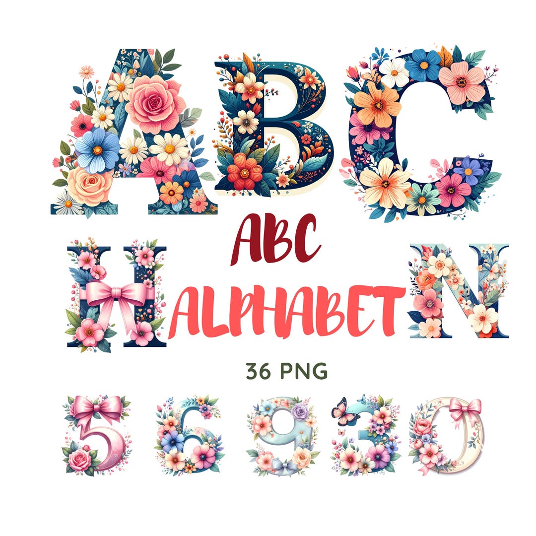 Floral Alphabet & Numbers PNG | Elegant Flower Letters Clipart ...