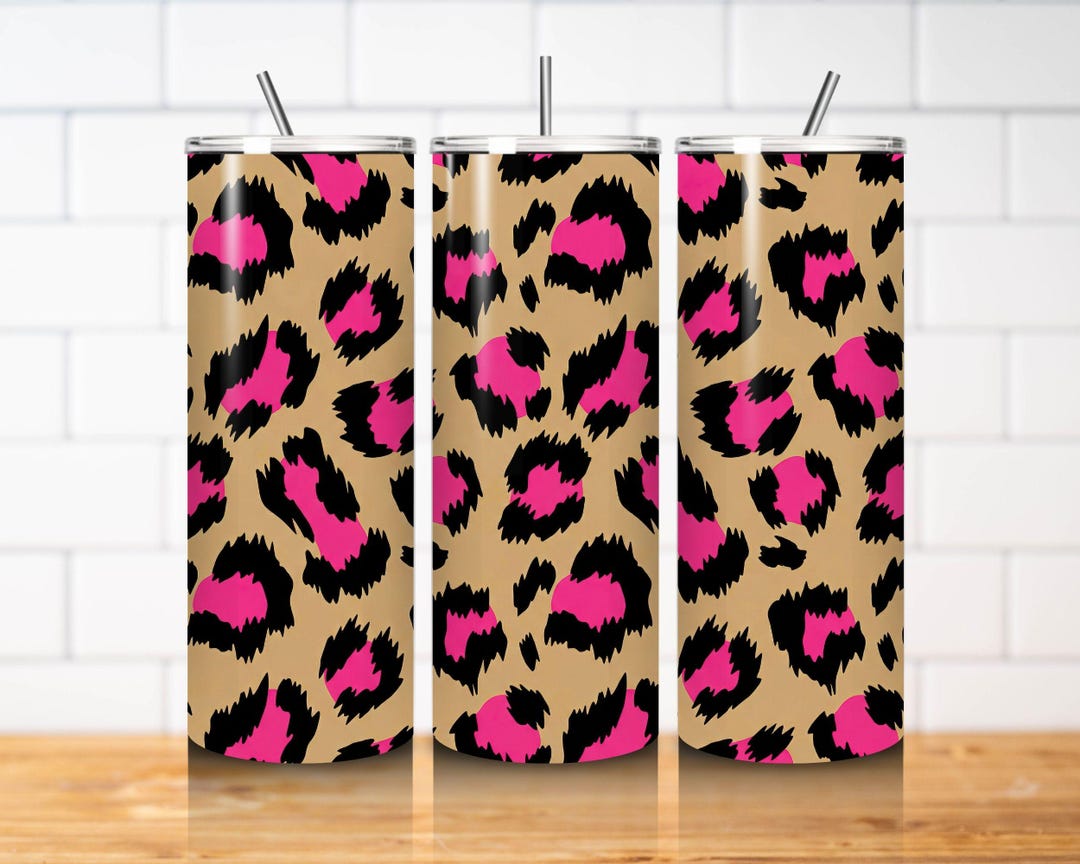 Hot Pink Leopard Tumbler Wrap PNG 9.2x8.3 Straight Skinny 20oz Tan ...