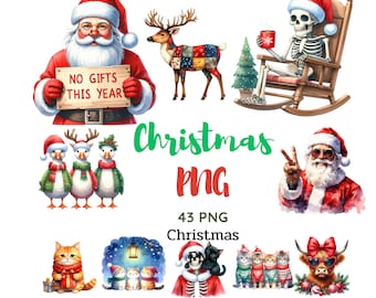 Christmas PNG Bundle | Festive Holiday Clipart | Santa, Gifts, Ornaments, Trees & Winter Elements Digital Download.