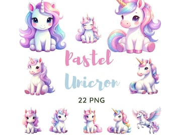 Pastel Unicorn Clipart PNG: Kawaii Magical Graphics (Digital Download)