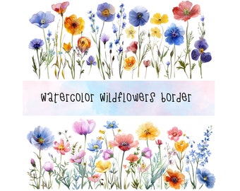 Watercolor Floral Clipart - Wildflowers floral clipart - Floral border set - Meadow Flowers png - Summer fall flowers - Digital clipart PNG