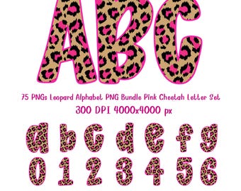 Leopard Alphabet PNG Bundle Pink Cheetah Letter Set Sublimation Font Clipart ABC Monogram Letters Numbers Download