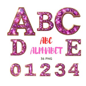 Pink Diamond Alphabet & Numbers Clipart: Sparkly Jewel Font (PNG Digital Download)