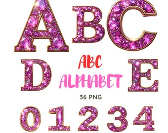 Pink Diamond Alphabet & Numbers Clipart: Sparkly Jewel Font (PNG Digital Download)