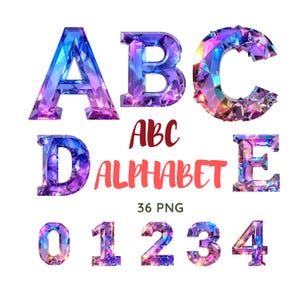 Crystal Alphabet & Numbers PNG | Gemstone Letters Clipart | Sparkling Jewel Font Digital Download for Crafts and Sublimation