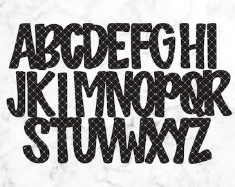 Black Argyle Alphabet PNG Bundle, Elegant Monogram Letters, Diamond Pattern ABC Clipart, Modern Alphabet Set, Black and White Typography.