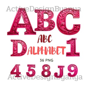 Pink Floral Alphabet - Numbers PNG | Elegant Decorative Letters Clipart | Fancy Ornamental Font Digital Download for Crafts - Invitations