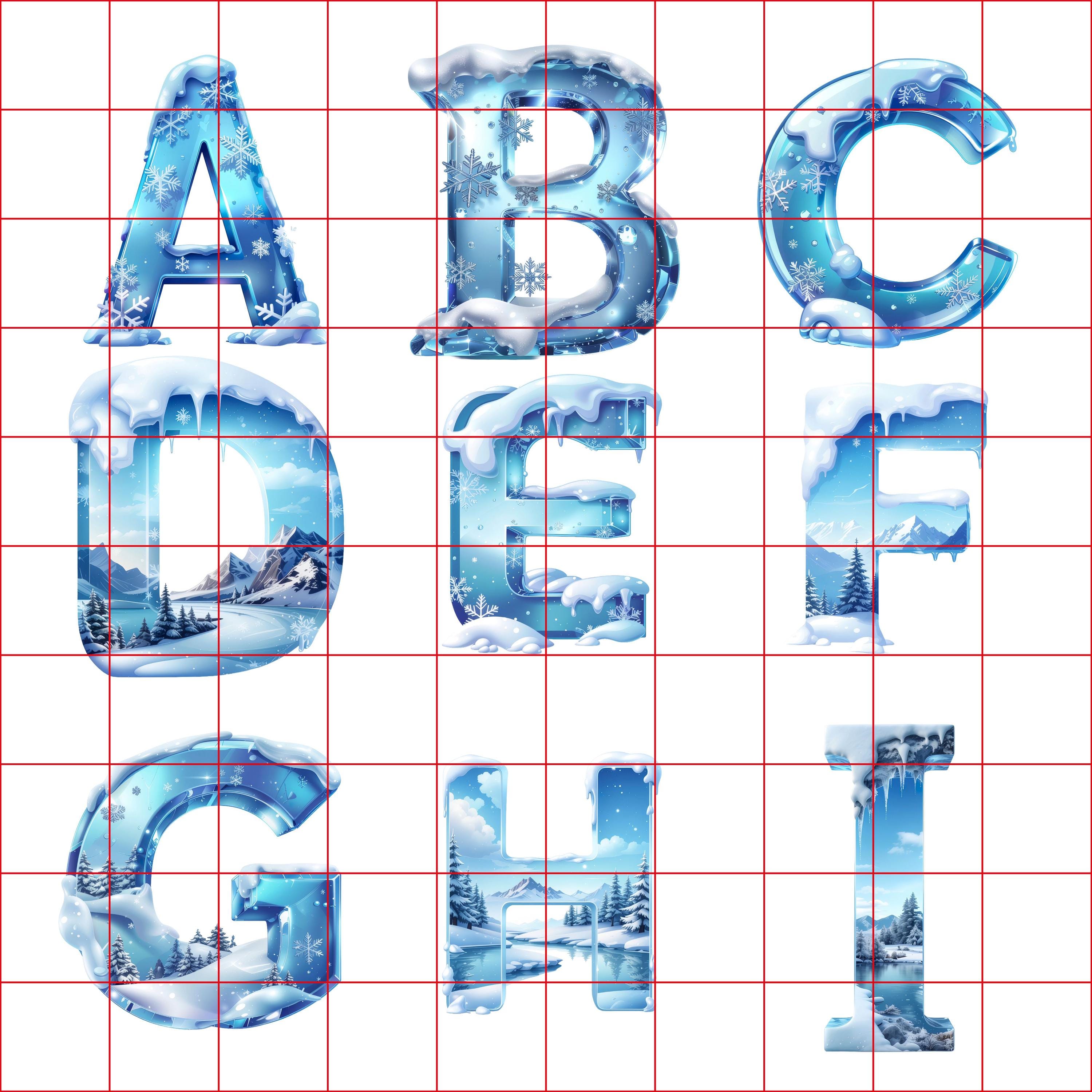 Snow Block Letters Ice Alphabet Clipart • Frozen Snow Letters PNG • Winter Icy Font Set ...