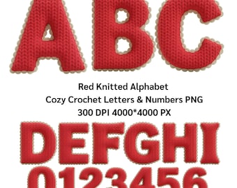 Red Knitted Alphabet • Cozy Crochet Letters & Numbers PNG, Valentine Alphabet A–Z, 300 DPI (4000*4000 px)(Digital Download)