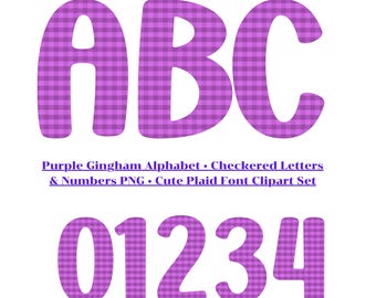 Purple Gingham Alphabet • Checkered Letters & Numbers PNG • Cute Plaid Font Clipart Set