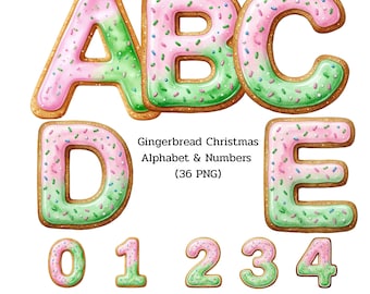 Gingerbread Christmas Alphabet PNG, Cookie Letters & Numbers Clipart, Icing Cookie Font, Holiday Cookie Alphabet, Christmas Sprinkles PNG