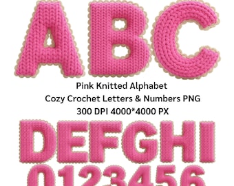 Pink Knitted Alphabet • Cozy Crochet Letters & Numbers PNG, Valentine Alphabet A–Z, 300 DPI (4000*4000 px)(Digital Download)