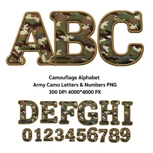 Camouflage Alphabet • Army Camo Letters & Numbers PNG, Alphabet PNG, 300 DPI (4000*4000 px)(Digital Download)