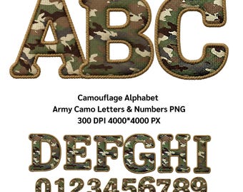 Camouflage Alphabet • Army Camo Letters & Numbers PNG, Alphabet PNG, 300 DPI (4000*4000 px)(Digital Download)