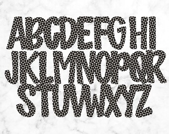 Black Polka Dot Alphabet PNG Bundle, Retro Monogram Letters, Modern ABC Clipart, Black and White Alphabet Set, Nursery Letter Bundle