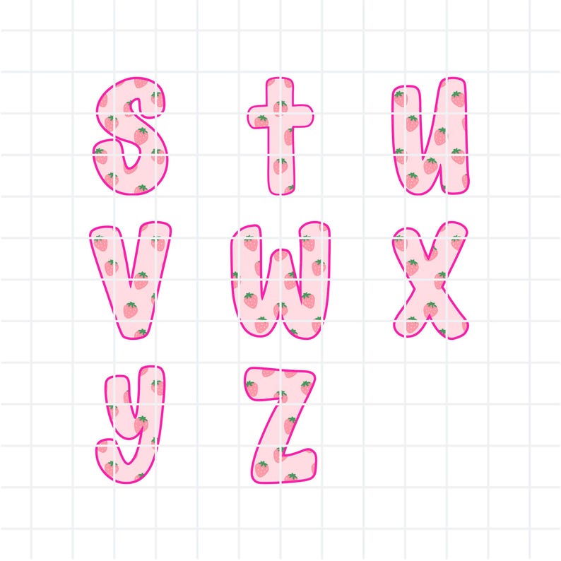 Pink Letter Set Strawberry Alphabet PNG Bundle Pink Letter Set Sublimation Font Clipart ...