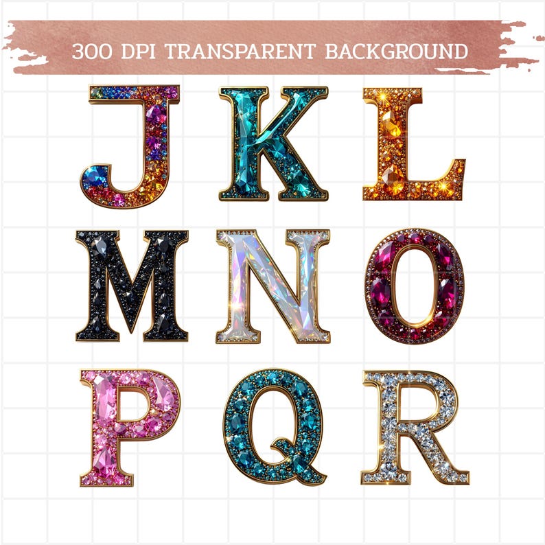 Gemstone Alphabet & Numbers PNG | Colorful Crystal Letters Clipart ...