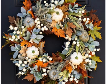 Autumn Wreath Simulation Wreath Frost Leaf Pumpkin Door Hanging For Home Decor Halloween New Year Navidad Pendant Accessories