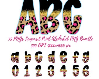 Leopard Print Alphabet PNG Bundle Sublimation Letters Numbers Symbols Clipart Pink Gold Digital Download