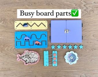 Busy board parts, toddler busy board pieces DIY, baby busy board 1 year old, Montessori activity details, Busy board accessories kit