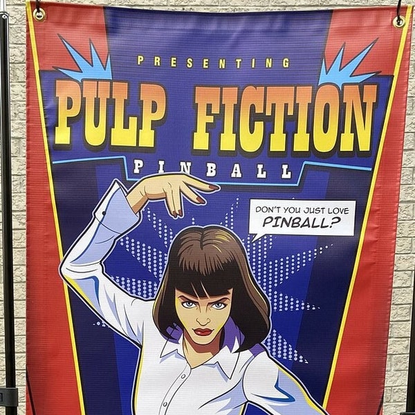 Pulp Fiction "PG VERSION" Pinball Machine Banner, Custom Design, 24' x 62' Game Room, Arcade, Pinball Gift!!