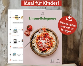 Recipe in easy language, Lentil Bolognese / Picture recipe for children / Simple recipe / Montessori recipe / Recipe cards