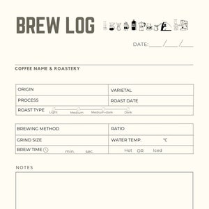 PDF 印刷可能なコーヒー テイスティング ジャーナル、コーヒー醸造ログ、自家醸造ジャーナル、コーヒー パスポート、毎日のコーヒー レビュー ログ、毎日のコーヒー ジャーナル