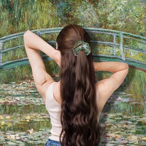 Water Lilies Scrunchie, Claude Monet Inspired Hair Accessory, Recycled Material, Eco-Friendly Gift