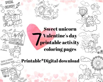 Sweet Unicorn Valentine's Day printable coloring pages