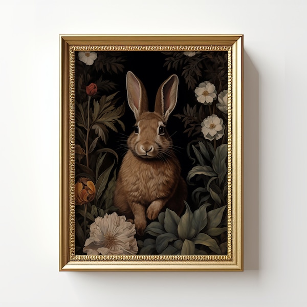 William Morris Bunny Print | Rabbit Portrait Wall Art | Brown Rabbit Poster | Vintage Rabbit Painting | Bunny Lover Gift | Digital Download