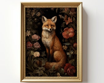 William Morris Fox Print | Fox Portrait Painting | Red Fox Poster | Vintage Fox Wall Art | Fox Lover Gift | Digital Download