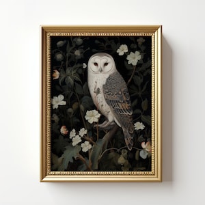 William Morris Owl Print | Owl Portrait Painting | Moody White Owl Poster | Vintage Owl Wall Art | Owl Lover Gift | Digital Download