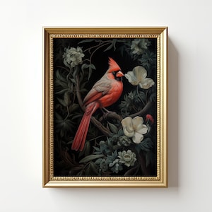 William Morris Northern Cardinal Print / Pintura de retrato cardenal rojo / Cartel de aves / Arte cardenal vintage / Regalo amante de las aves / Imprimible