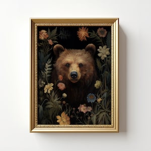 William Morris Bear Print | Bear Portrait Painting | Brown Bear Poster | Vintage Bear Wall Art | Bear Lover Gift | Digital Download