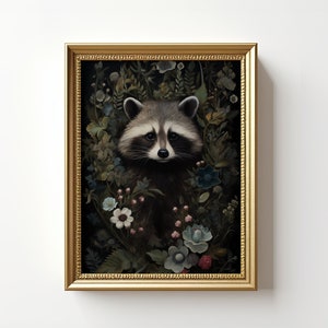 William Morris Raccoon Print | Raccoon Portrait Painting | Raccoon Poster | Vintage Raccoon Wall Art | Raccoon Lover Gift | Digital Download
