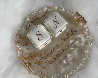 Gepersonaliseerde harsring: bladgoud, parels, Nikkah-cadeau